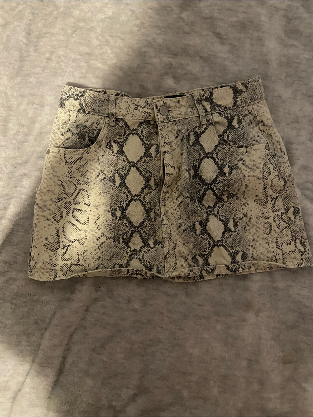 Snake Print Mini Skirt in Cream and Black